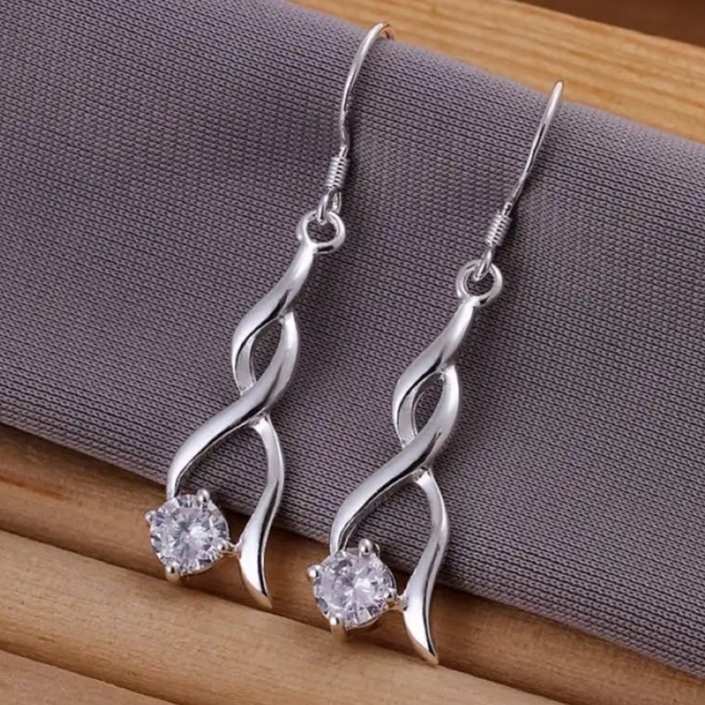 Silver Twist Diamond Earrings NEW